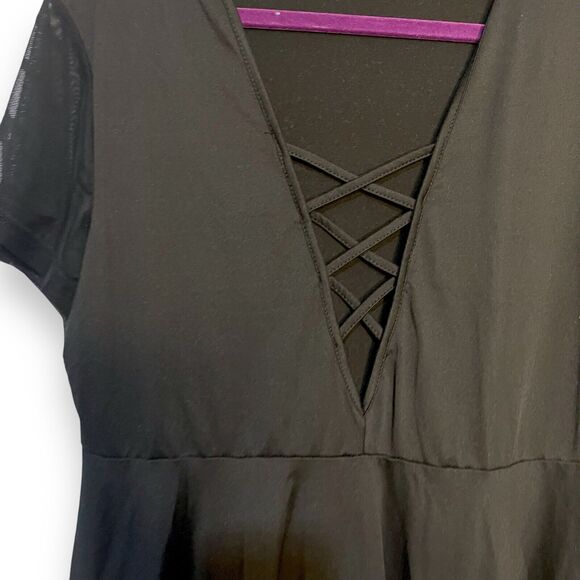 Shein Curve Peplum Blouse Women's 1X Black Casual Academia Sheer Sleeves V-Neck - Picture 4 of 9